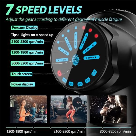 Massage Gun -  Handheld Massager Electric Portable Massager - Black (15 Heads) - Picture 4 of 5